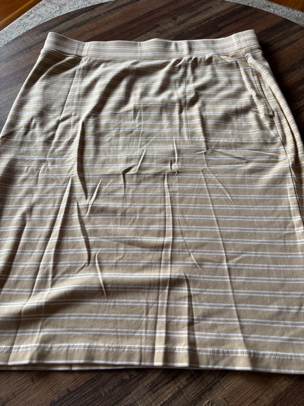 Isaac Mizrahi Beige and White Striped Pencil Skirt
